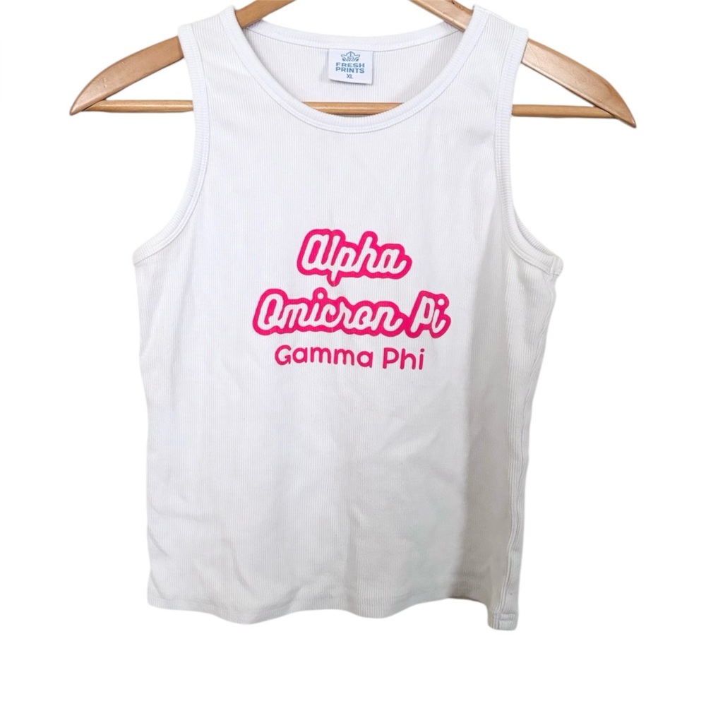 💥 Alpha Omicron Pi Gamma Phi White Cropped Top